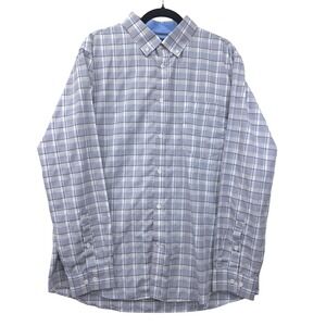 Classic Collection Mens XL Regular Fit Plaid Button Down Shirt Grey White Italy